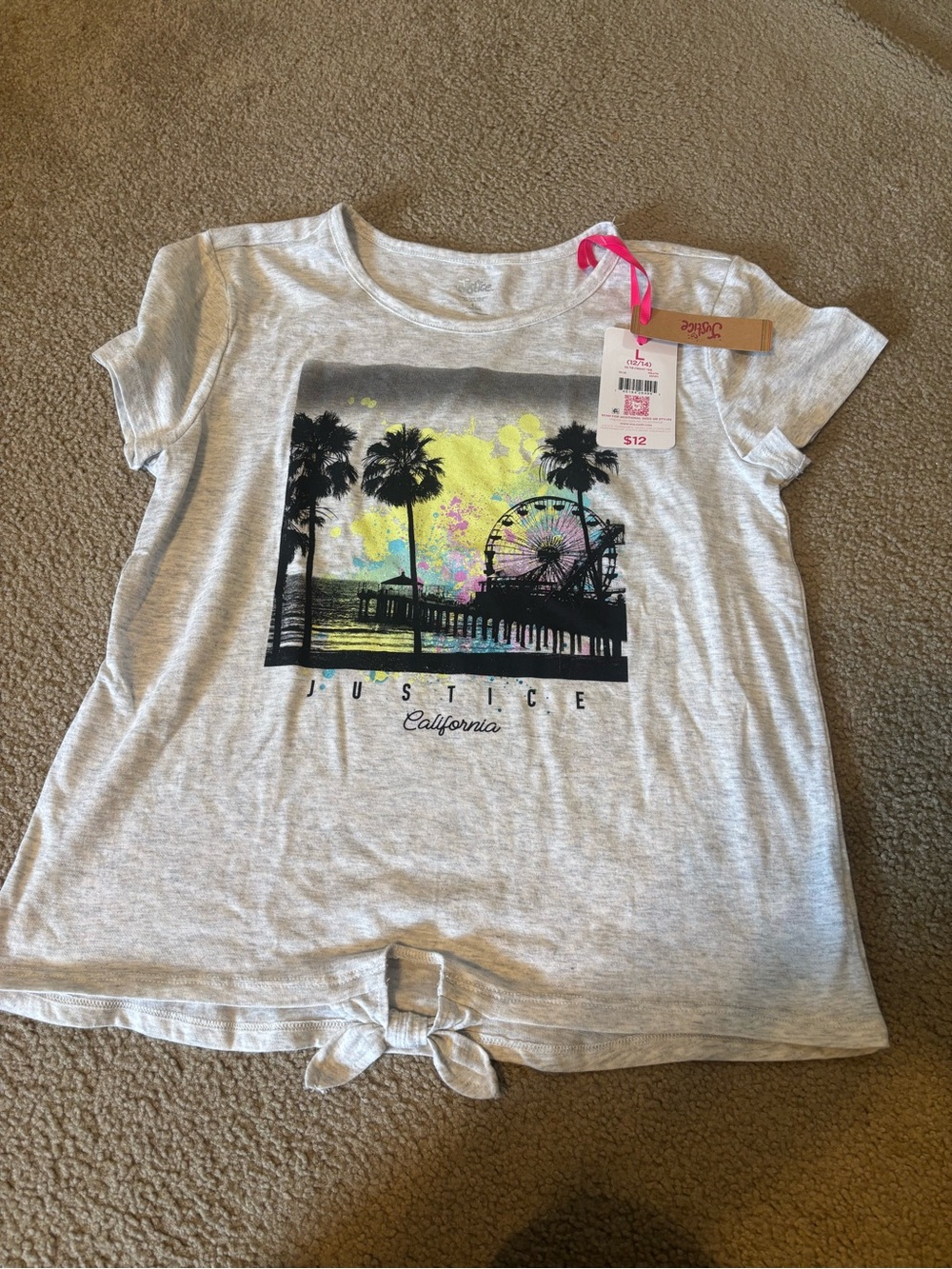 Justice Girls' Gray Graphic California Tee with Front Tie